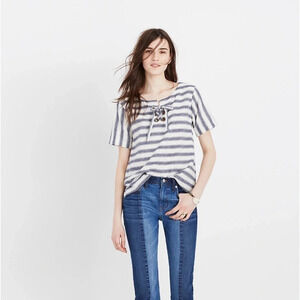 Madewell Striped Lace Up Linen & Cotton Blend Top - Size Small